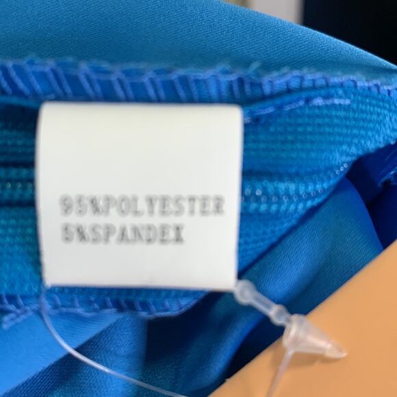 Style of CB V-neck Blue Sleeveless Side Split Ruched Midi Dress NEW W-675 Sz M - Picture 13 of 14